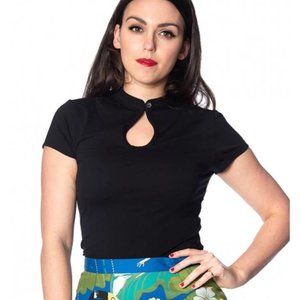 Small NWT Black Mandarin Collar Asian Insp Teardrop Top Gothic Retro Hot Topic